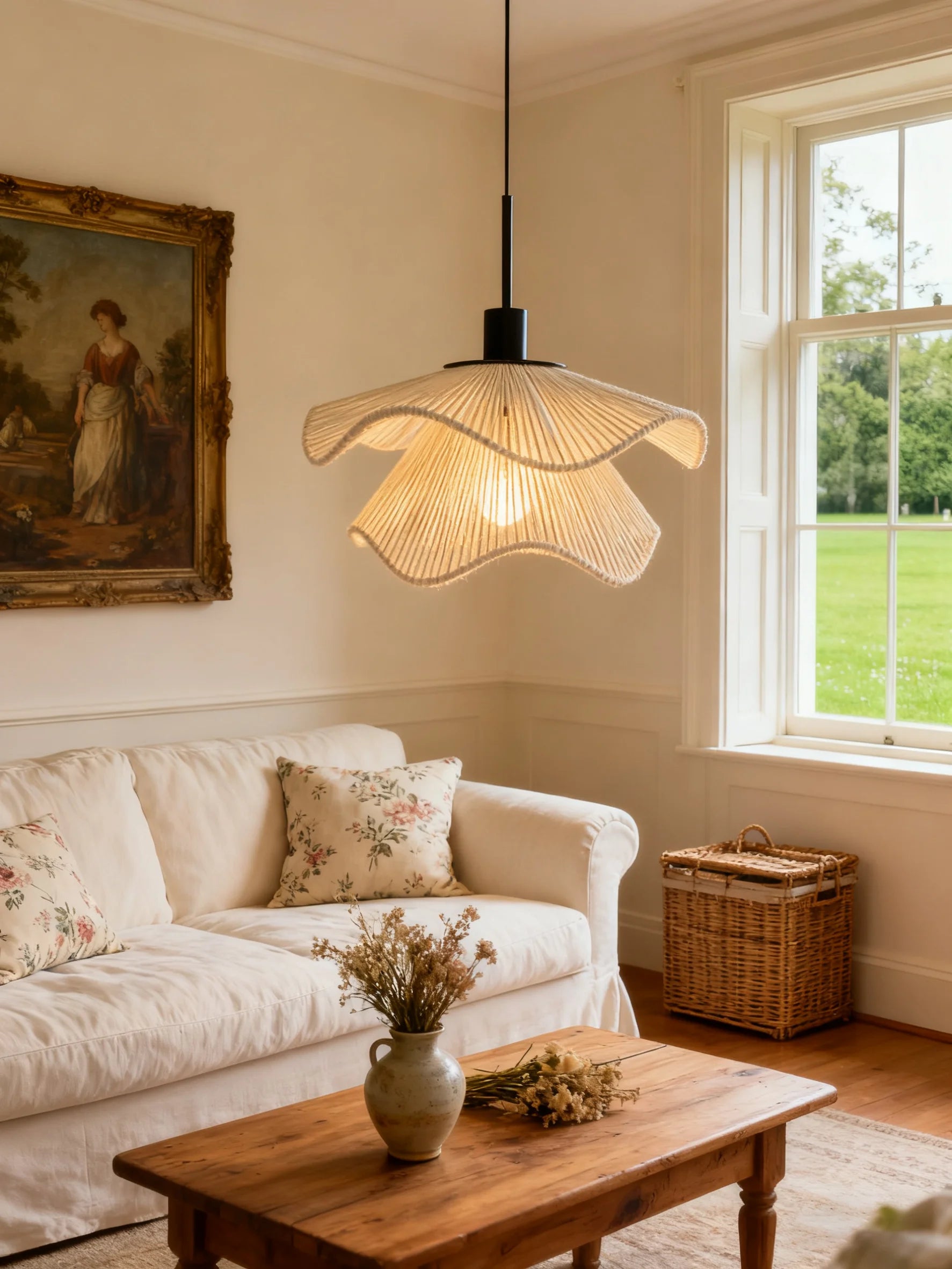 Lámpara colgante LED E27 estilo Wabi Sabi con cuerda de cáñamo, luces cálidas para sala de estar, dormitorio, restaurante, iluminación de decoración del hogar