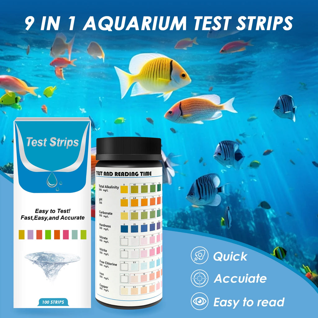100 tiras reactivas para acuario 9 en 1/7 en 1, kit de prueba rápida y precisa para pecera con tubo de ensayo, monitor de calidad del agua, tiras de prueba de pH