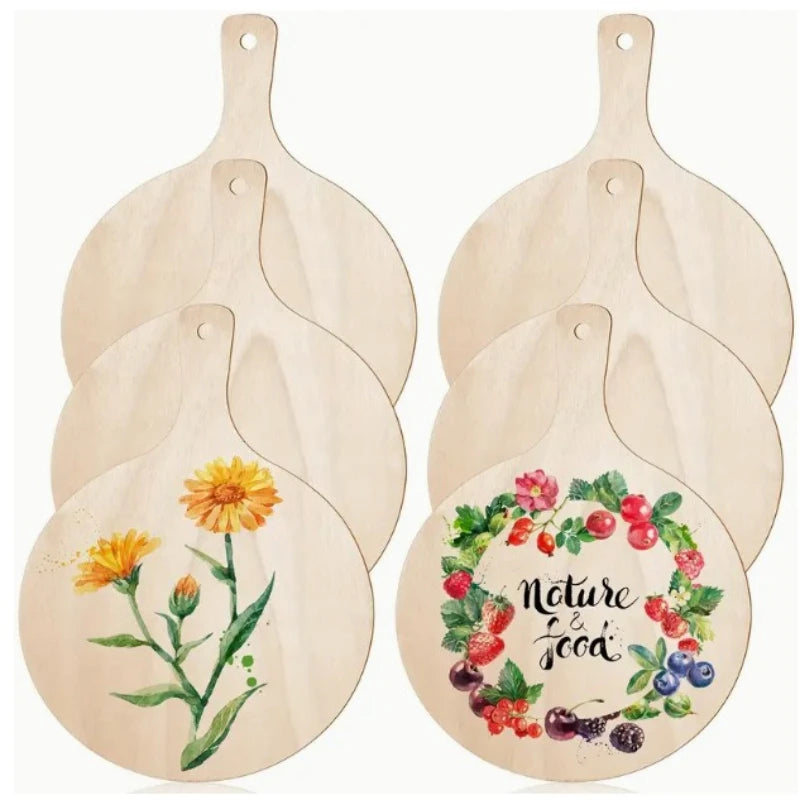 3/6/10 piezas tabla de cortar de madera artesanal con mango tabla de cortar de madera inacabada tablas redondas de charcutería para queso para Navidad