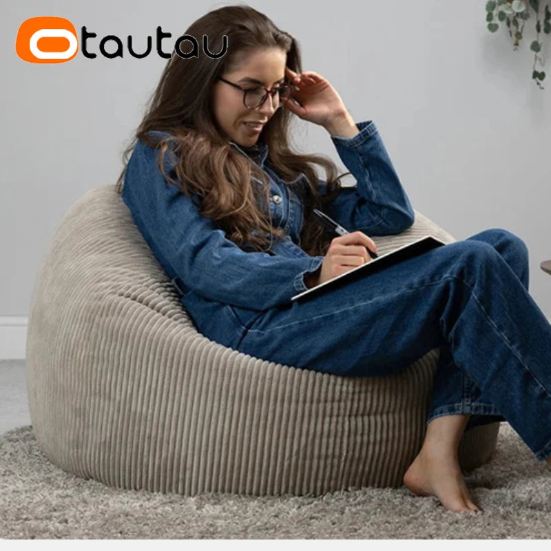 OTAUTAU Funda de puf de franela/terciopelo sin relleno, puf para el suelo, otomana, sofá individual, muebles sin marco DD025