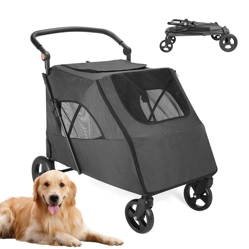 Cochecito para mascotas grandes, hasta 30 kg, manillar ajustable, silla de paseo plegable para perros, almacenamiento XXL, cochecito doble para gatos