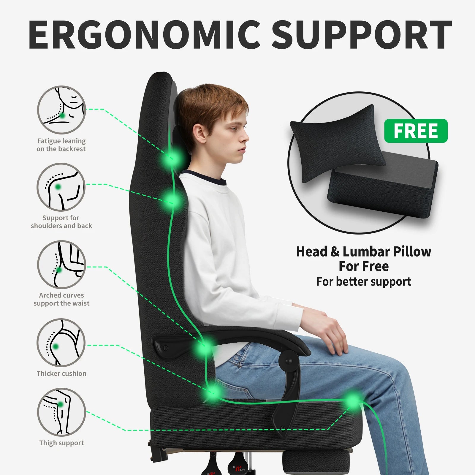 Silla gaming, sillas gaming grandes y altas para adultos con reposapiés y soporte lumbar, silla de ordenador ergonómica y cómoda