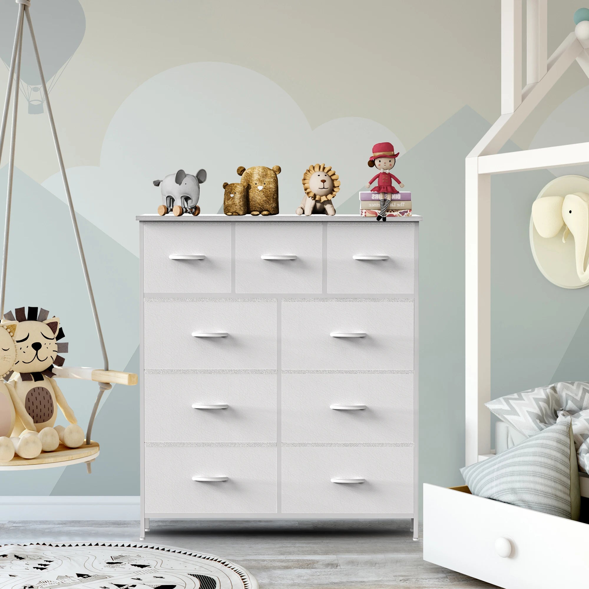 JHK Cómoda para dormitorio con 9 cajones de tela, armario alto, organizador de almacenamiento, armario para ropa de adultos y niños, muebles