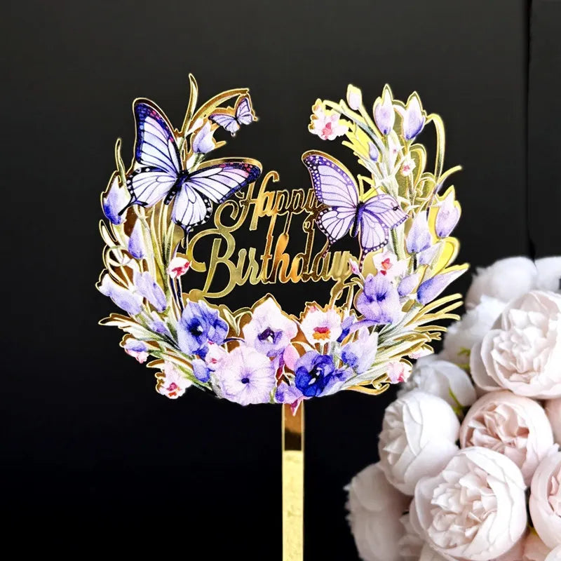 New 3D Color Printing Happy Birthday Cake Topper Gold Acrylic Kids Birthday Party Cake Topper Dessert Decoration for Baby Shower