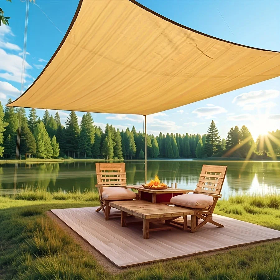 Malla de sombra de jardín de plástico resistente y gruesa, beige - Bloqueo UV cuadrado grande, vela de sombra para patio exterior y protección de jardín
