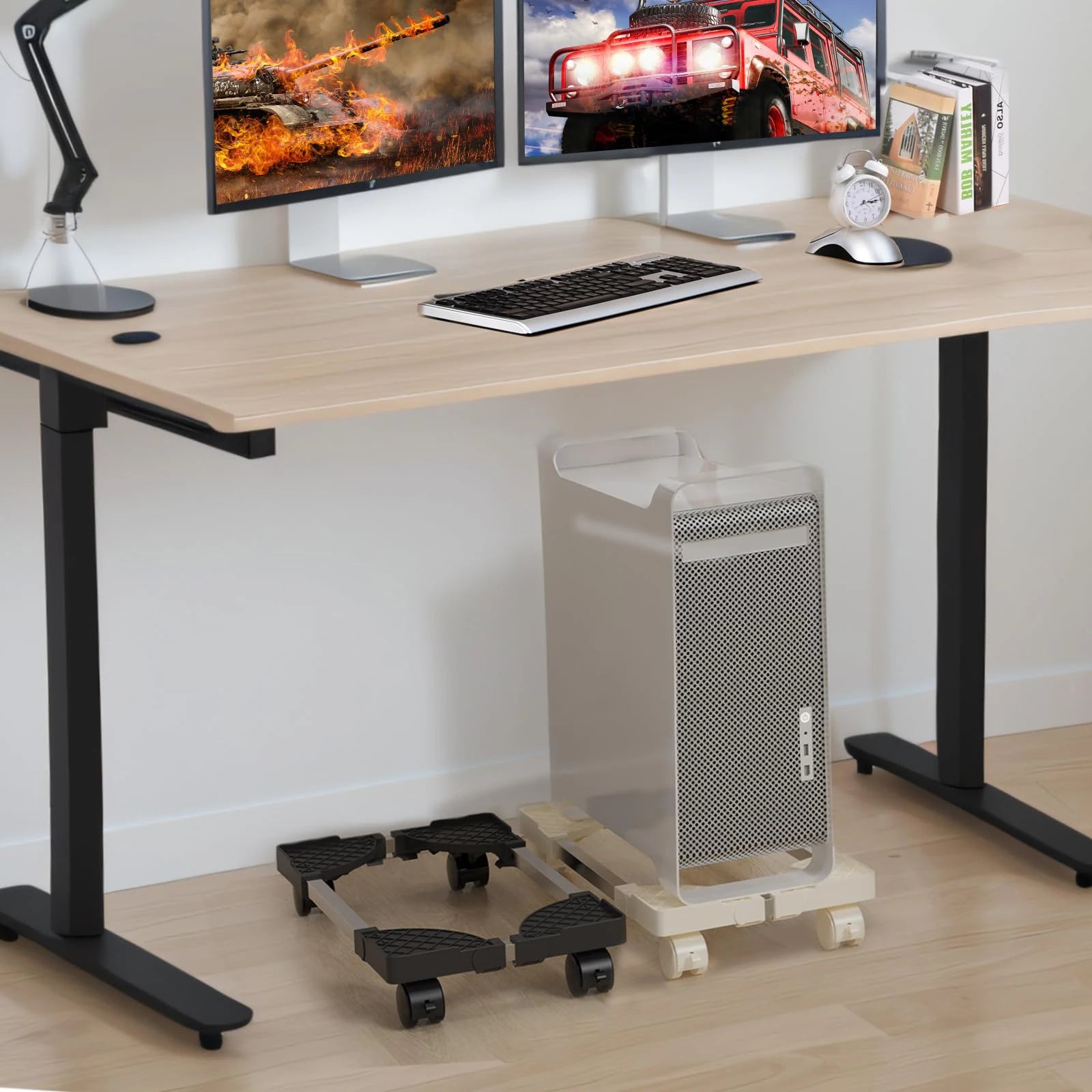 Soporte de computadora para torre de escritorio, se adapta a la mayoría de accesorios de escritorio de PC para juegos, elevador de suelo de PC, soporte de CPU móvil ajustable
