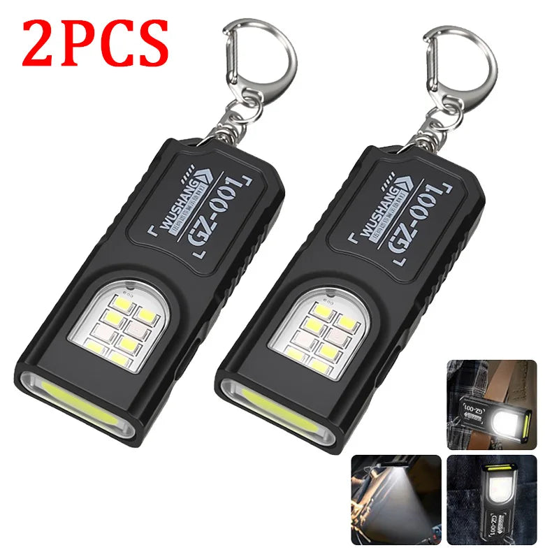 Potente linterna LED COB en miniatura para llavero, recargable por USB, luz de trabajo colgante, impermeable, para camping, senderismo, bolsillo, llavero.