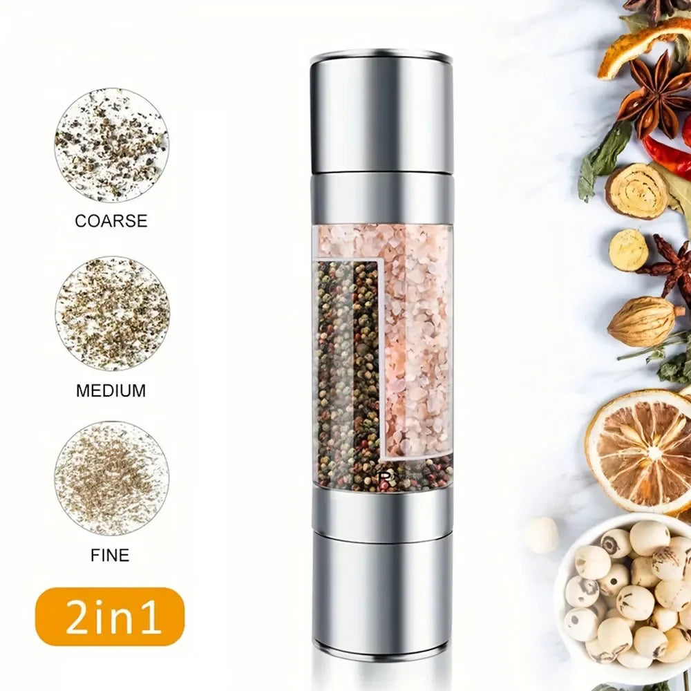Molinillo manual de sal y pimienta de acero inoxidable, molinillo de especias de cerámica ajustable, herramienta de cocina, 2 en 1