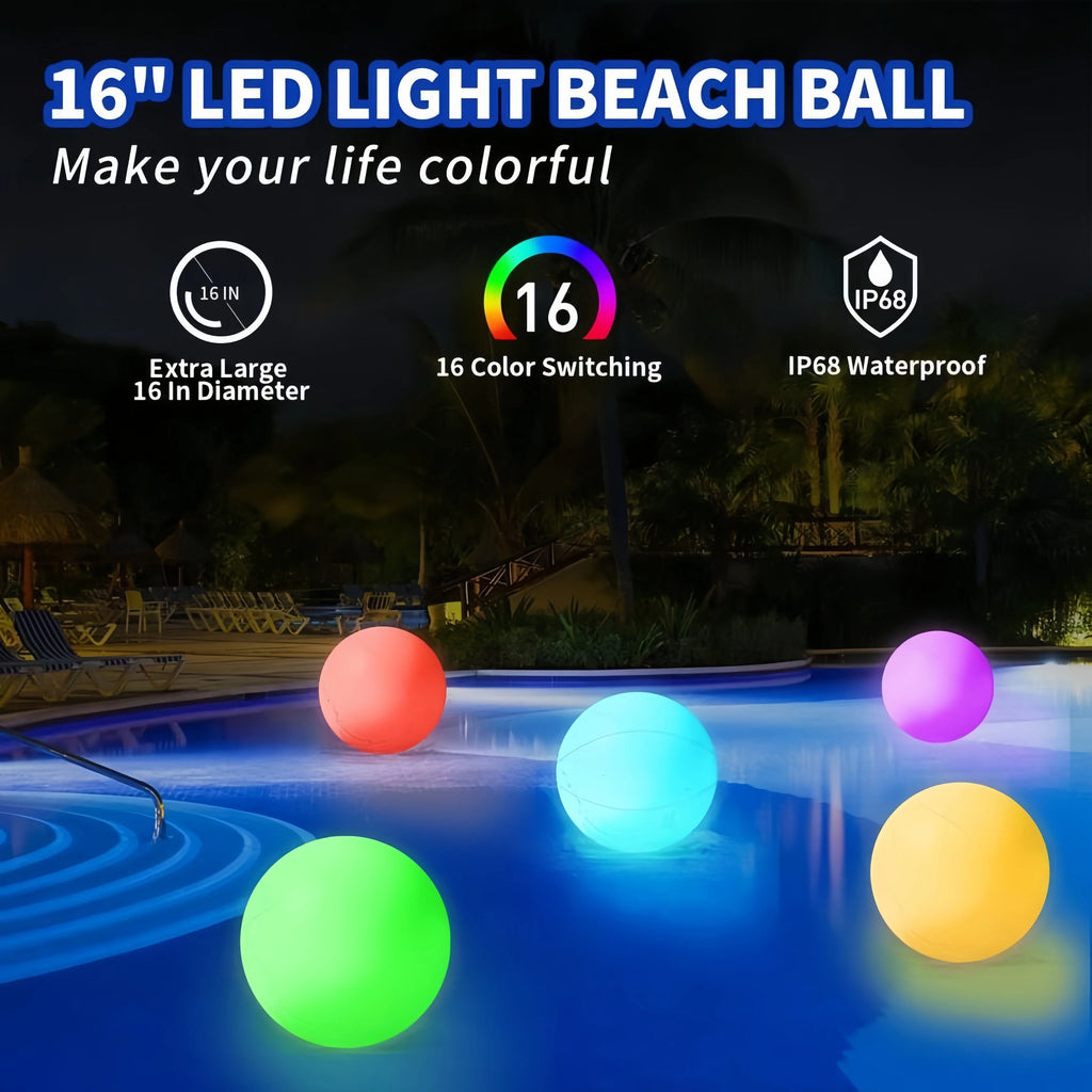 Pelota hinchable de piscina - 1 paquete de pelotas de playa iluminadas con 8 modos de luz, pelotas de juego de piscina y playa para actividades al aire libre o en interiores