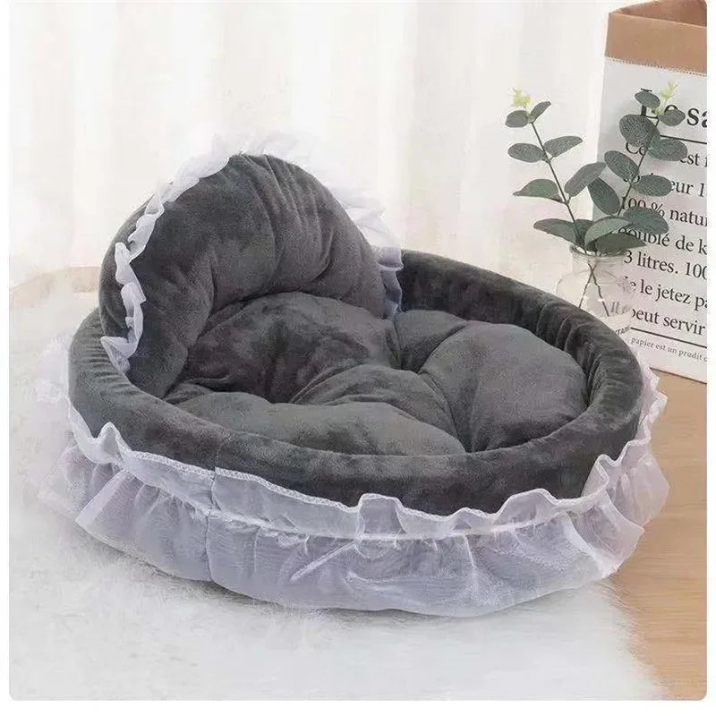 Cama 3D Fantasía para Mascotas con Lazo para Perros, Cama Romántica Desmontable Ovalada para Perros, Nido Sofá Suave para Perros, Muebles de Boda para Mascotas, 1 ud.