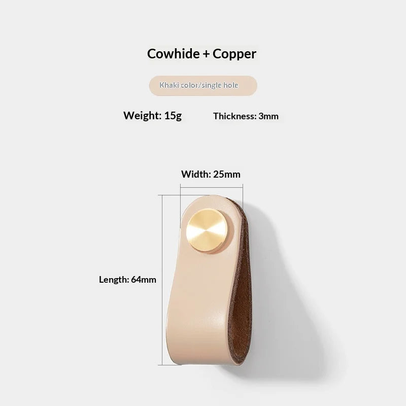 Tirador de Perilla para Cajón de Gabinete de Cuero y Latón Colorido, Herrajes Sólidos de Alta Resistencia para Muebles de Cocina, Baño y Dormitorio