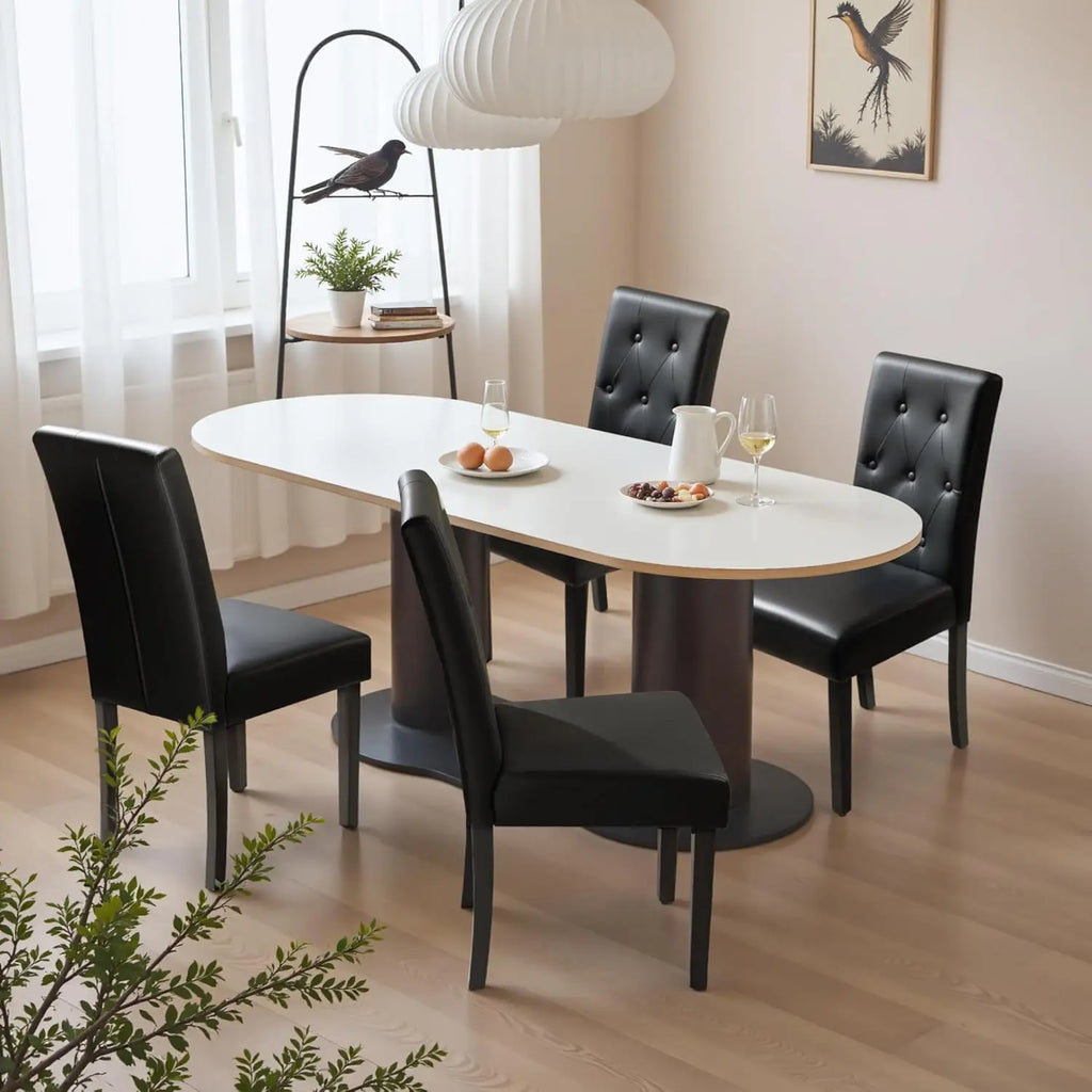 Juego de 4 sillas de comedor tapizadas, sillas de comedor de cuero sintético, sillas de cocina con botones y patas de madera ajustables