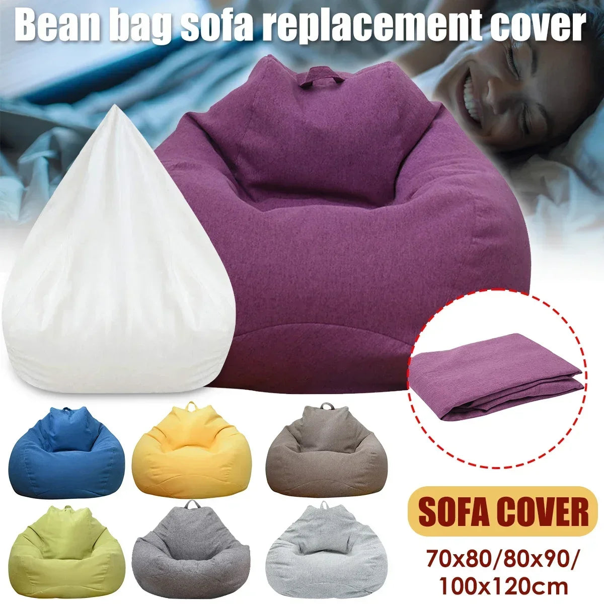 Funda de sofá grande tipo puf OTAUTAU sin relleno, sillón esquinero perezoso, puf, sofá, tiene forro interior de sofá de repuesto a la venta