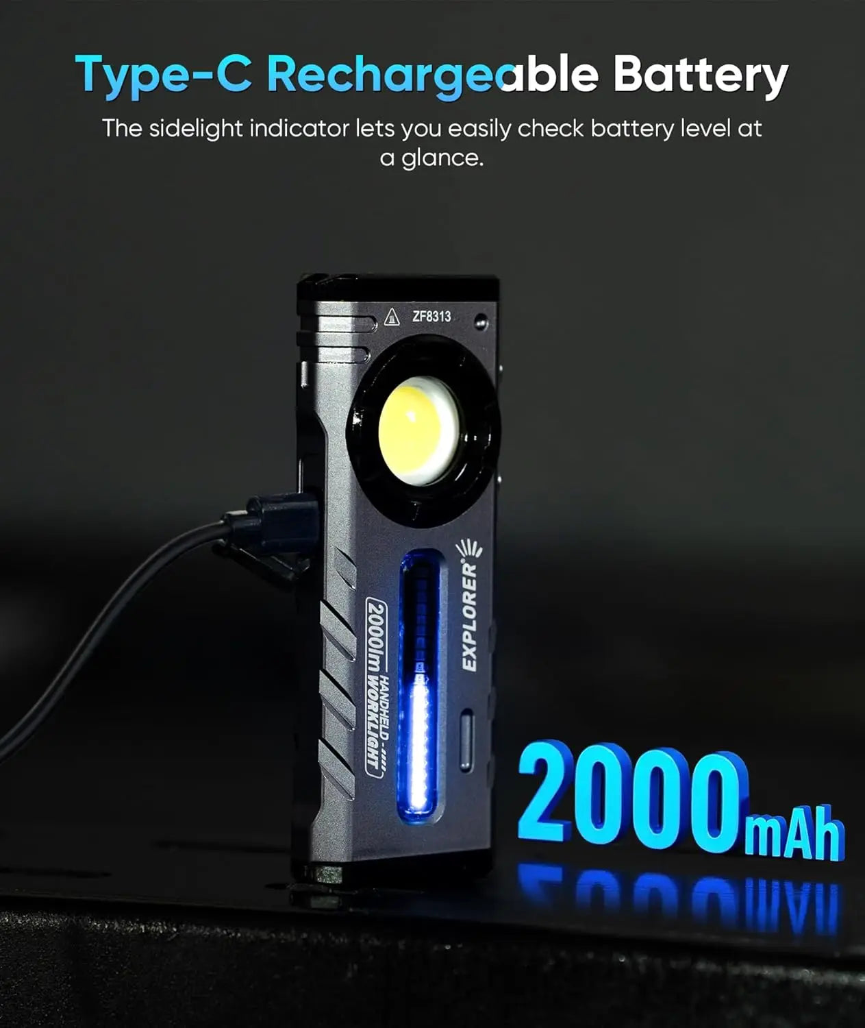 Linterna magnética recargable, 2000 lúmenes con luz RGB y UV para uso exterior