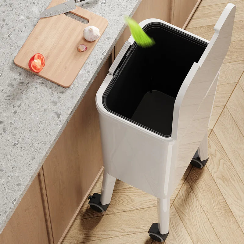 Bote de Basura de Cocina de Gran Capacidad con Tapa Automática Sin Contacto con Pedal Ruedas Grandes No Necesita Agacharse Hogar Bolsas de Basura