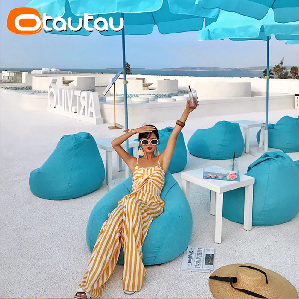 OTAUTAU Funda de puf impermeable para exteriores sin relleno, jardín, playa, piscina, puf flotante, silla Oxford para niños y adultos