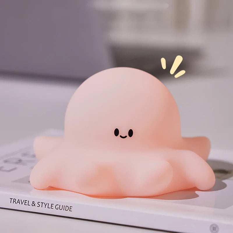 Luz nocturna de pulpo, calamar, dibujos animados, silicona, recargable, decoración interior, lámpara ambiental, regalo de cumpleaños para niños