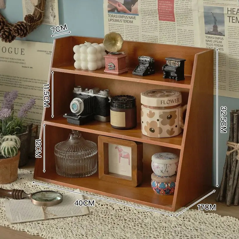 Estante de almacenamiento de cosméticos de madera maciza, organizador multifuncional de escritorio, caja de almacenamiento de muestras de tazas, estante de almacenamiento retro de madera multicapa