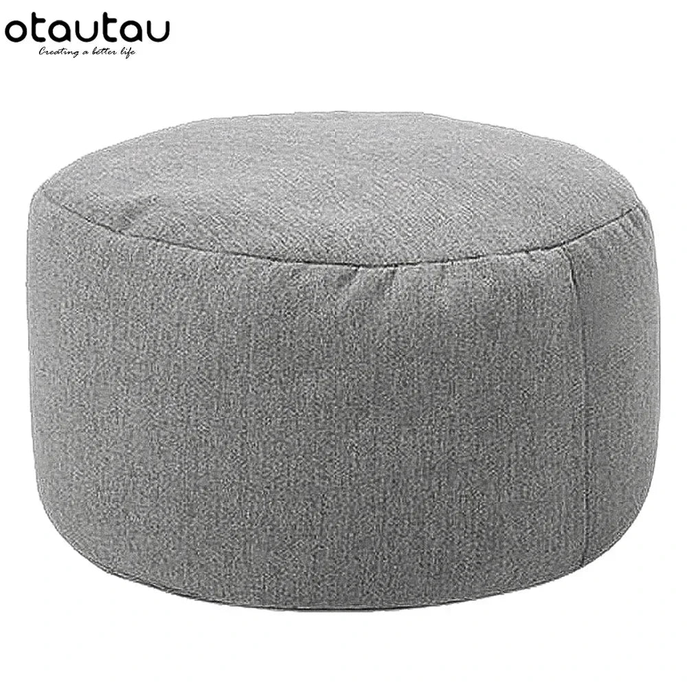 OTAUTAU Puf de lino con relleno Puf otomano reposapiés Tatami Taburete redondo Futón Puff Muebles de descanso