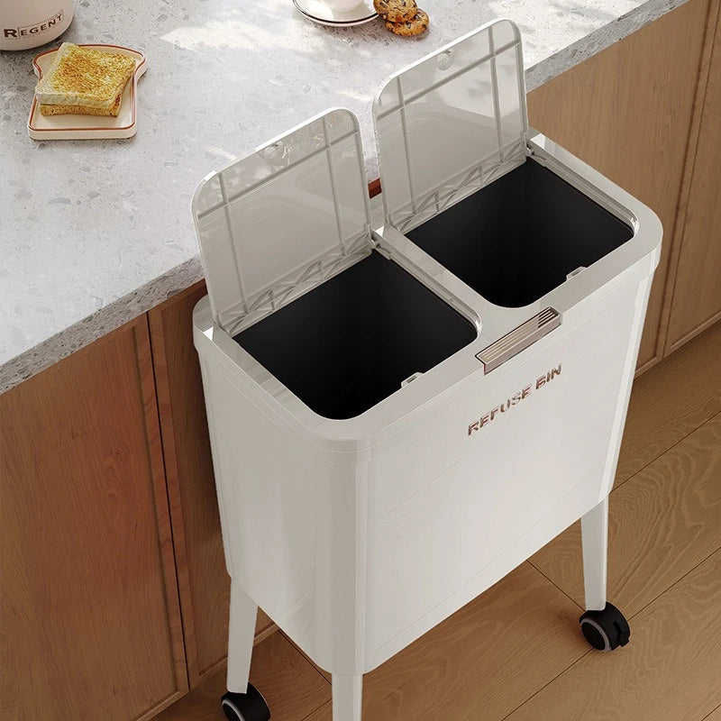 Bote de Basura de Cocina de Gran Capacidad con Tapa Automática Sin Contacto con Pedal Ruedas Grandes No Necesita Agacharse Hogar Bolsas de Basura