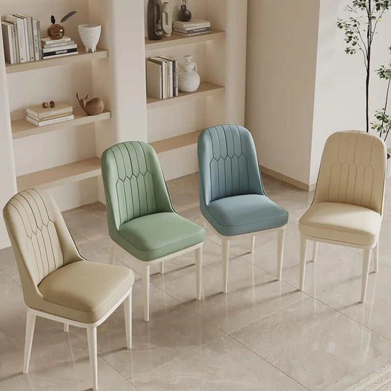 Silla de Comedor Moderna Tapizada Acolchada Color Crema con Respaldo Alto Suave Minimalista para Cocina Comedor Cafetería Hotel Taburete Muebles para el Hogar