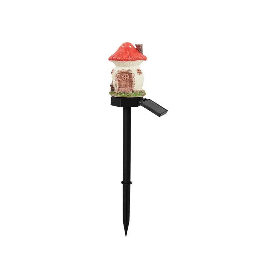 Luz Solar LED para Césped, Casa de Hadas en Miniatura con Múltiples Artesanías, Decoración Exterior Alimentada por Energía Solar, Lámpara LED de Jardín, Casa de Resina, Lámpara de Navidad
