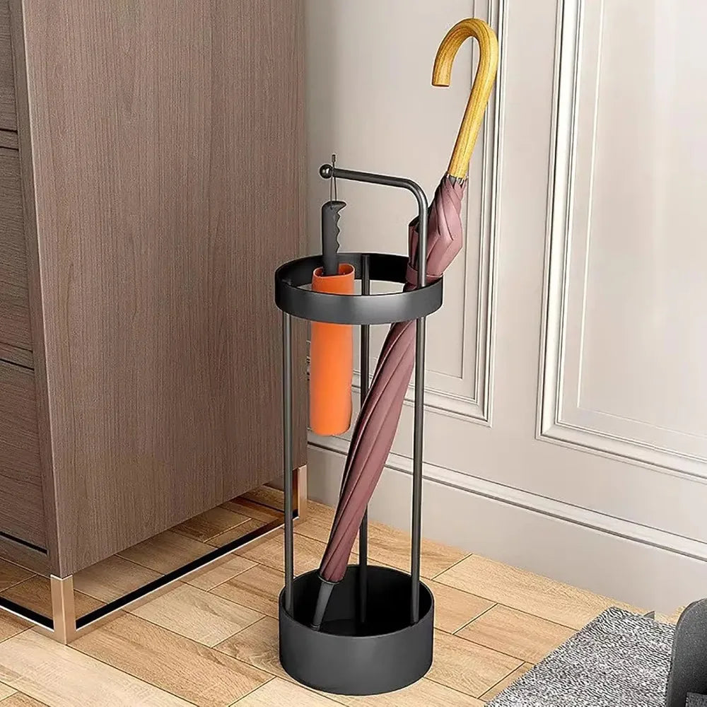 Paragüero dorado/negro, ahorra espacio y es resistente a la oxidación, paraguero de metal moderno, perfecto para uso en el hogar y la oficina