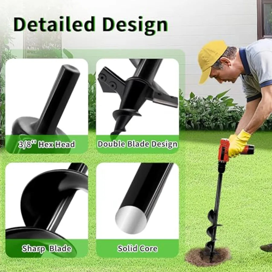 Broca espiral para plantarDiseñada para suelos duros y rocosos Ahoyador de alta resistencia con punta de cuchillas dobles afiladas mejoradas para jardín