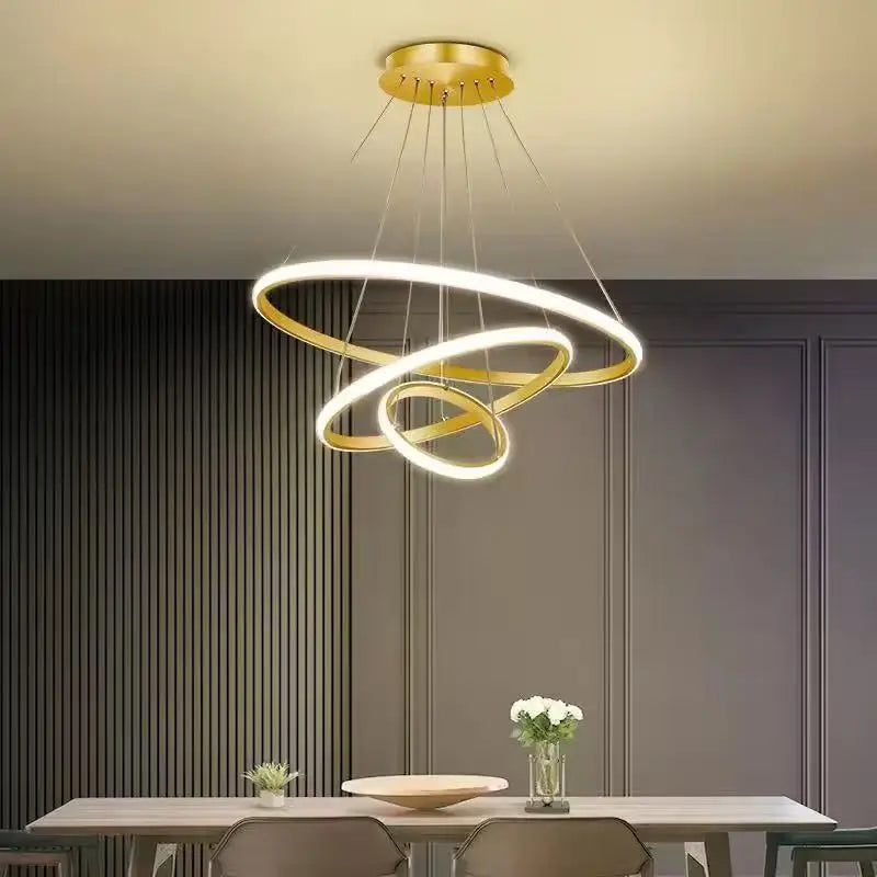 Lámpara Colgante Nórdica de Círculos Sencillos Lámpara de Araña LED de 3 Anillos luces para Comedor Bar Sala de Estar Lámpara de Araña Decoración del hogar tipo Loft