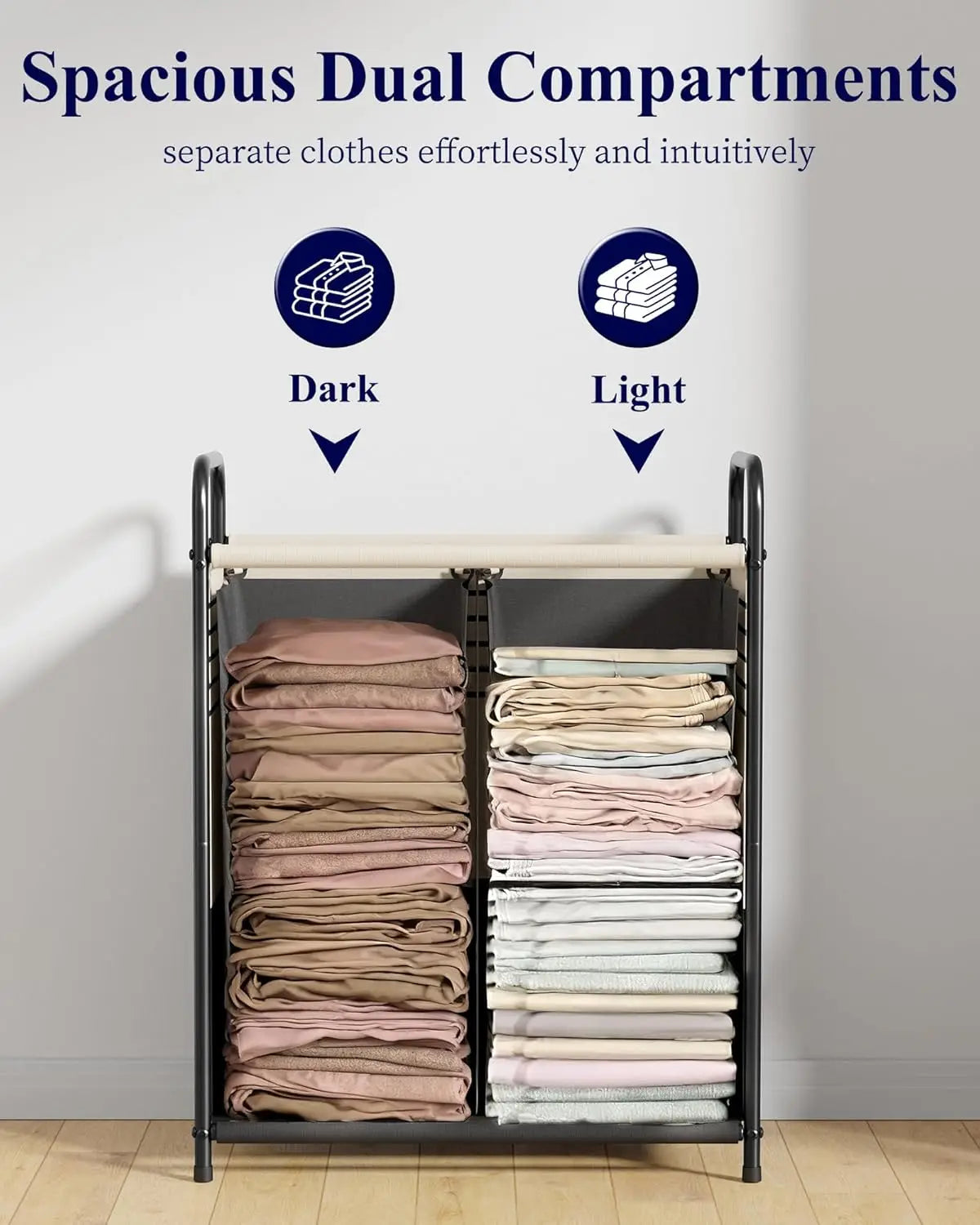 Cesto de ropa sucia con doble sección, tapa y bolsas extraíbles, cesta portátil de 120 L para dormitorio, baño, universidad