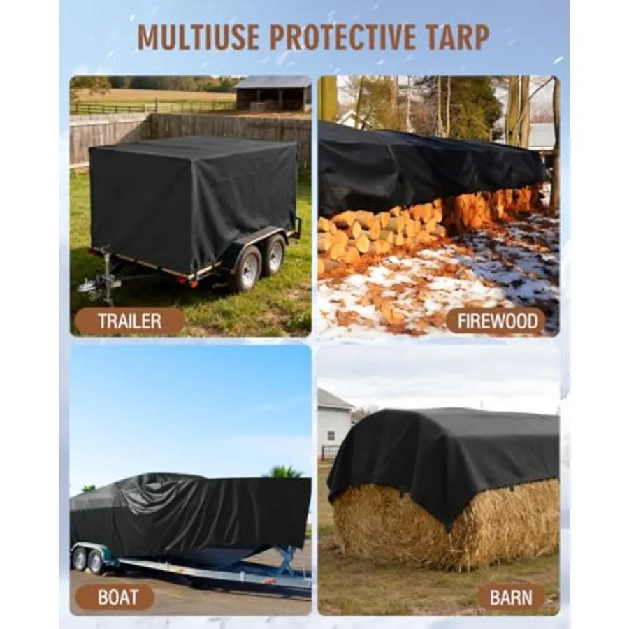 Lona Impermeable de Servicio Pesado de 20 Mil con Lazos Reforzados de Cincha Lona Multiusos de Tela Oxford para Leña Techo Cámper