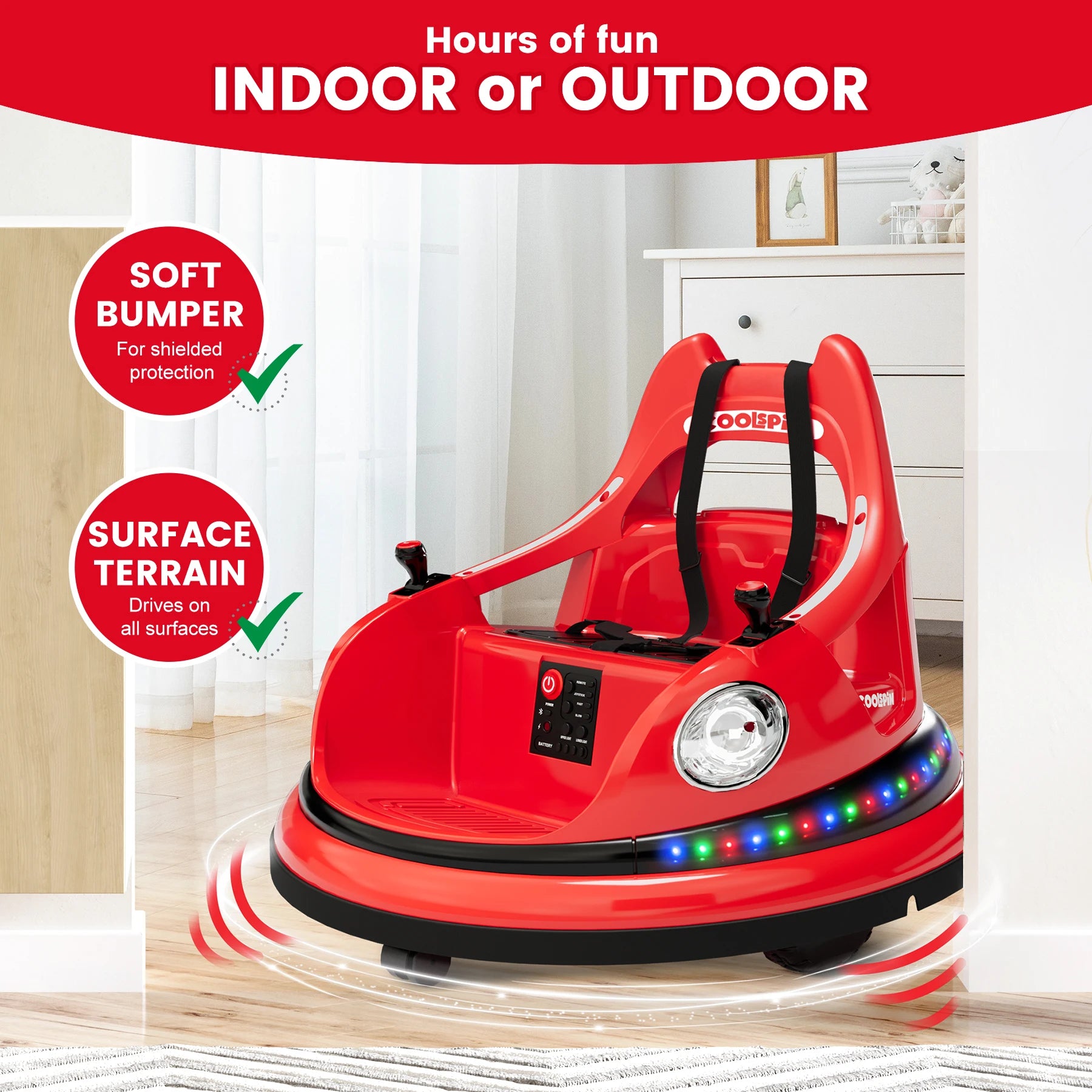 Coche de choque de 12V para niños pequeños, juguetes eléctricos para montar para niños de 1 a 6 años, luces LED, giro de 360 grados, soporta hasta 30 kg