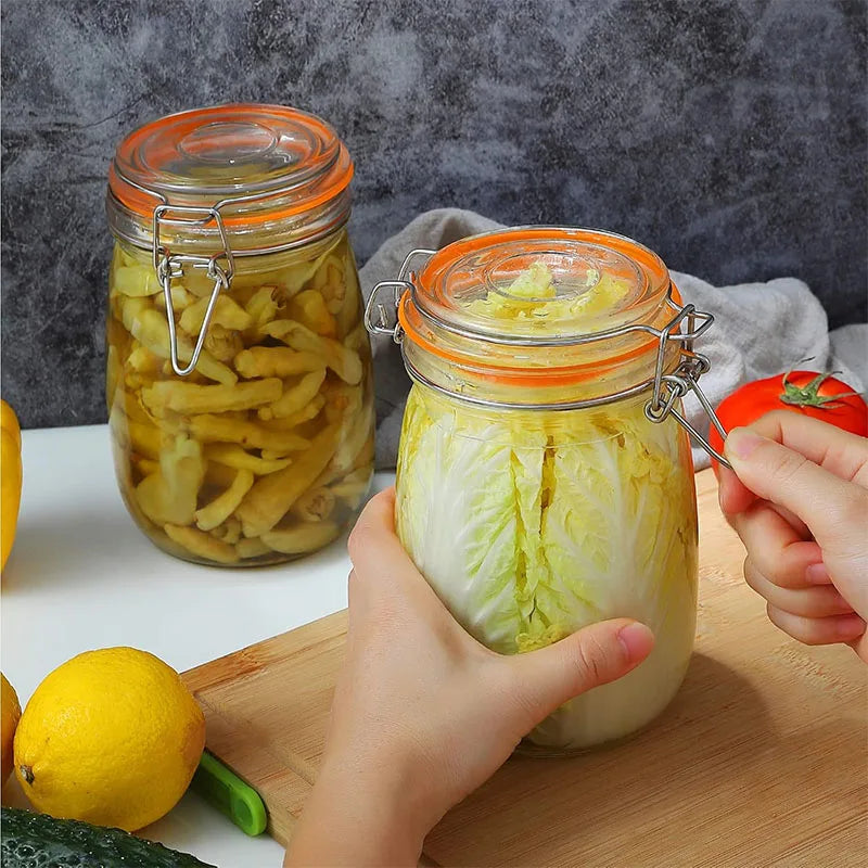 Frascos de vidrio lila HeY con tapas Tarros de vidrio herméticos para cocina Tarros para conservas de boca ancha con tapas con clip Tarros con botes a prueba de fugas