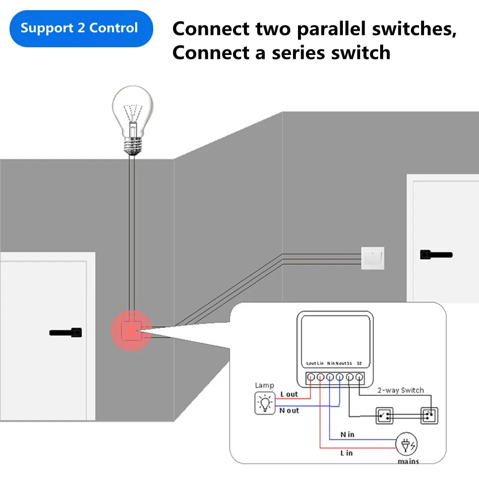 Módulo de interruptor inteligente WiFi Tuya 16A, control bidireccional, mini interruptor, disyuntor, Smart Life, funciona con Alexa Google Alice