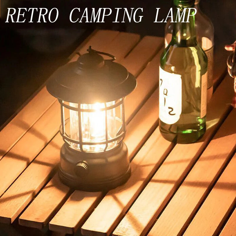 Paquete de 2 farolillos de camping recargables por USB, alimentados por batería, luz retro para camping, resistente al agua, lámpara LED colgante para tienda de campaña para senderismo y pesca