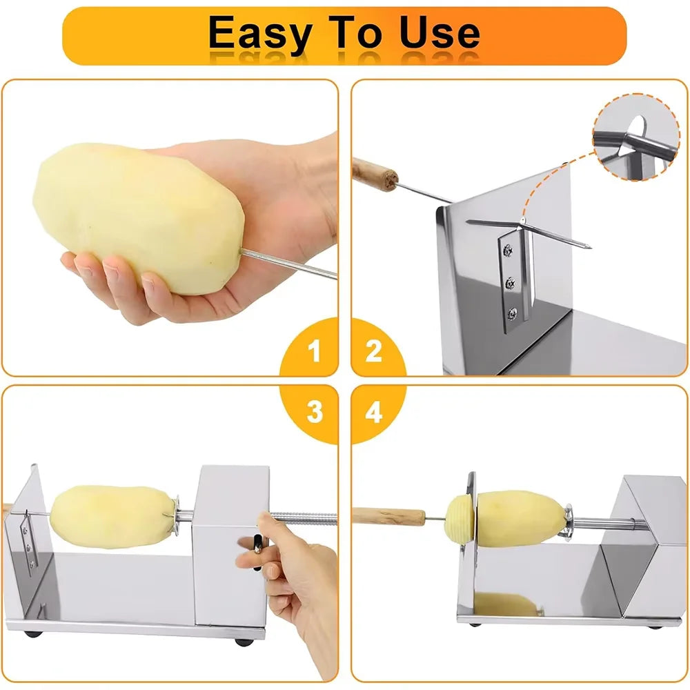 Rebanador de patatas en espiral manual de acero inoxidable, cortador de patatas en espiral para patatas, zanahorias y pepinos