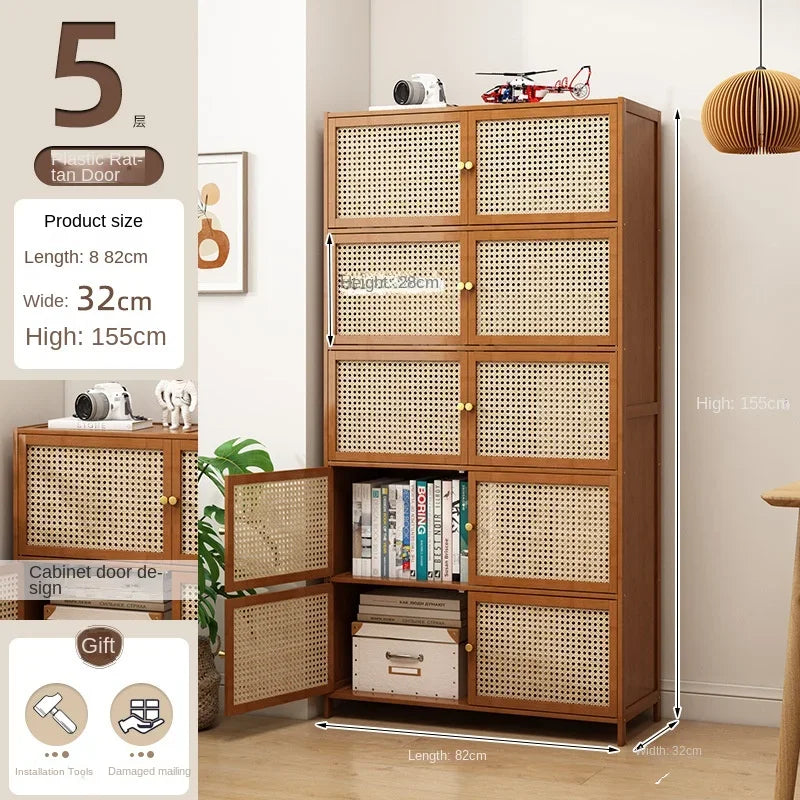 Librería con puerta, estante de almacenamiento de múltiples capas, armario de almacenamiento de costura, vitrina de sala de estar, estantería