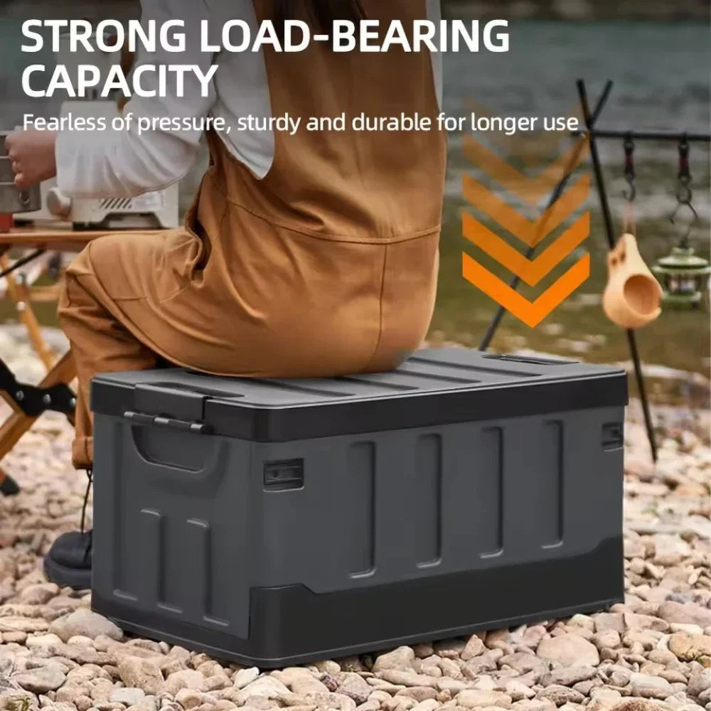 Caja de almacenamiento grande para camping, contenedor portátil impermeable para exteriores, organizador de maletero de coche duradero y multiusos plegable