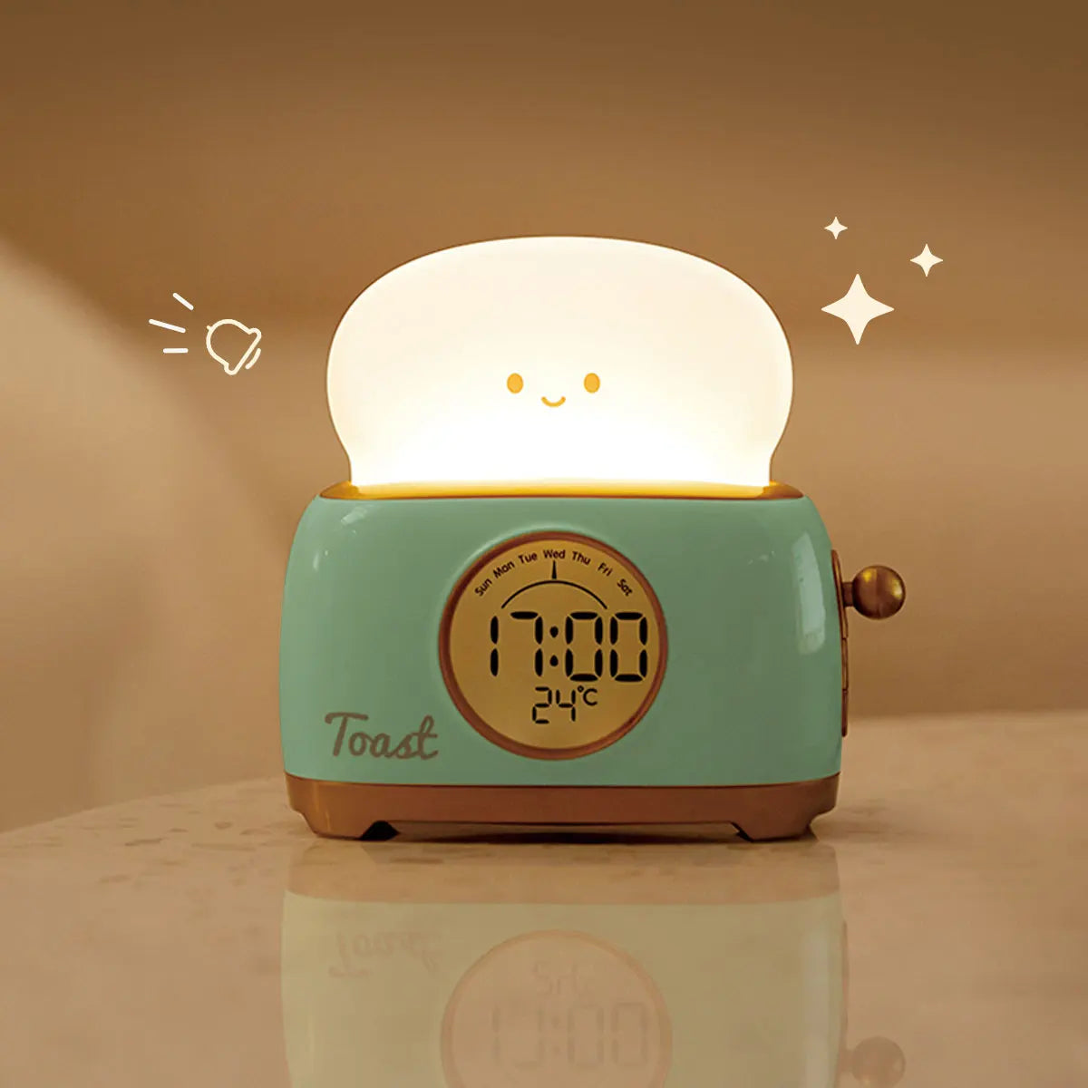 Despertador con Luz de Noche Tostadora, Despertador Infantil, Reloj Luminoso de Mesita de Noche, Lámpara de Noche Recargable para Dormitorio, Decoración, Regalo para Niños