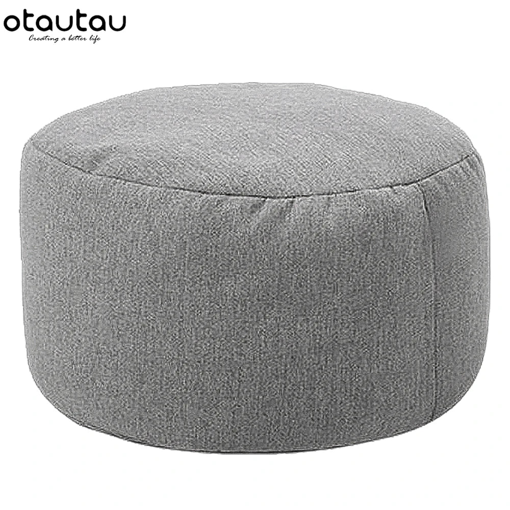OTAUTAU Taburete Redondo D30cm*H20cm Puf de Lino Otomana con Relleno Puf Reposapiés Tatami Futón Puff JD001