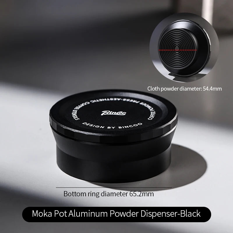 Bincoo Moka Pot Coffee Distributor, Aluminum Alloy Dosing Ring, Tamper, Anti-Spill Powder Funnel, Threaded Bottom Coffee Press