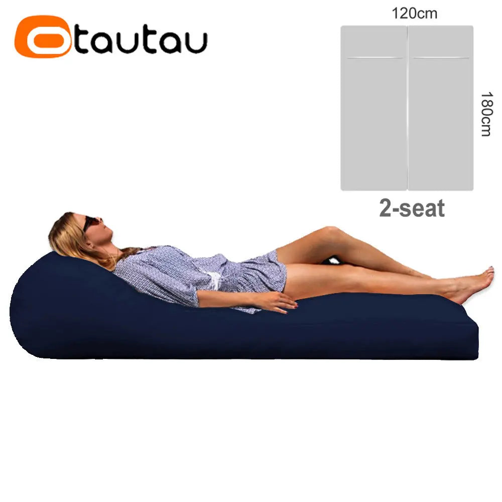 OTAUTAU Puf de 2 asientos para exteriores Funda sin relleno Impermeable Jardín Playa Camping Tumbona Sofá Cama Piscina Puff Sac
