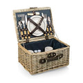 Cesta de picnic Catalina para 2 personas, clásica, de lujo, de mimbre inglés tejida a mano con detalles de cuero genuino y servicio completo para T