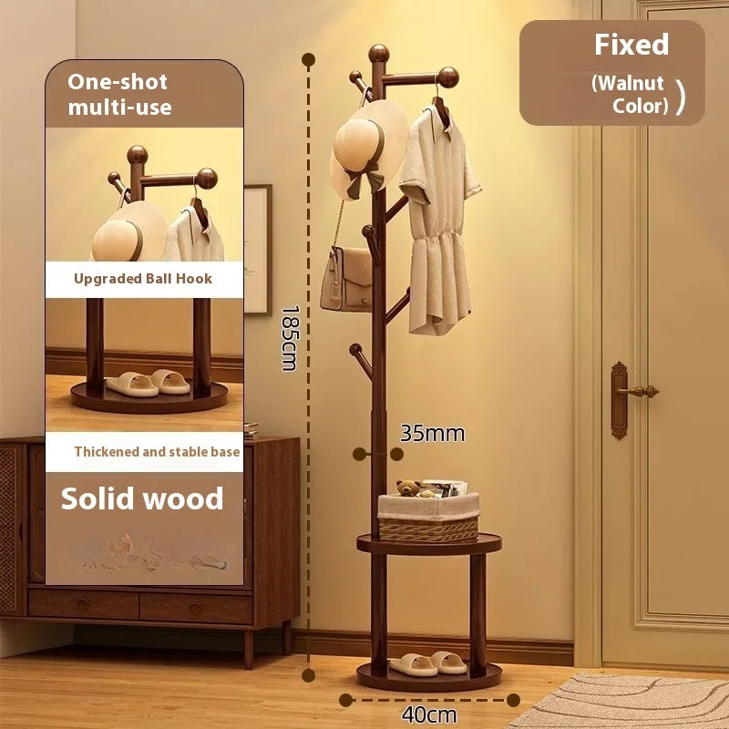 Perchero de pie de madera maciza, estante para ropa, estante de varios niveles, organizador de sombreros y bolsos para entrada, dormitorio y sala de estar