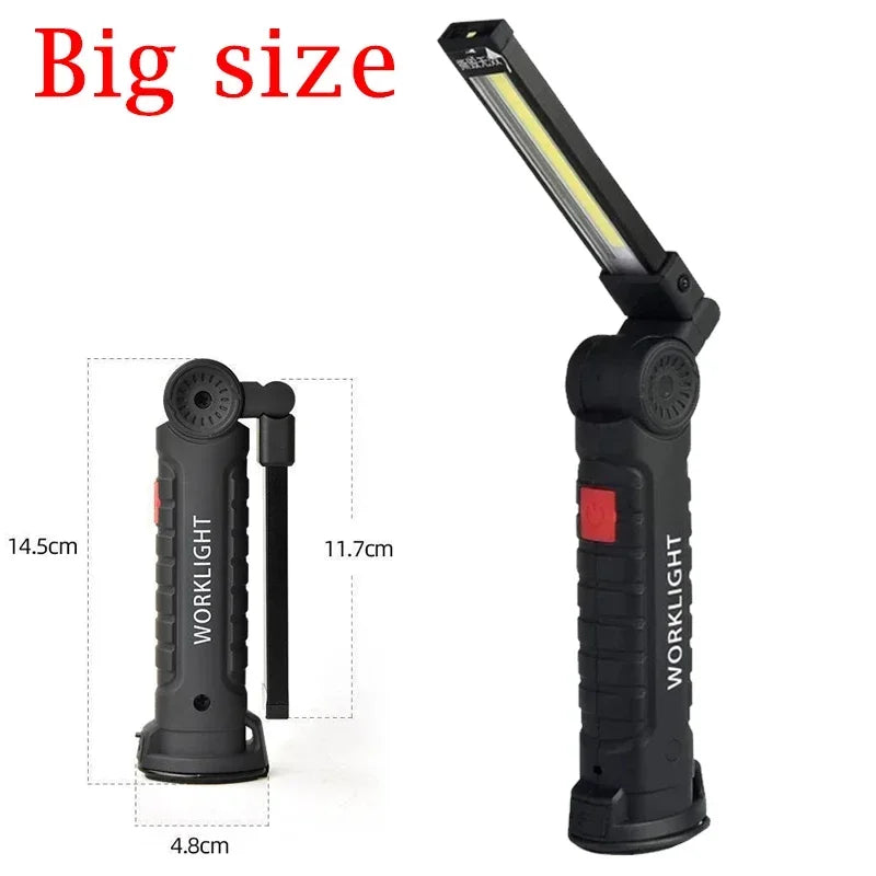 Linterna LED plegable portátil, imán potente, luz de trabajo COB, recargable tipo C, reflector de emergencia, linterna de camping para exteriores
