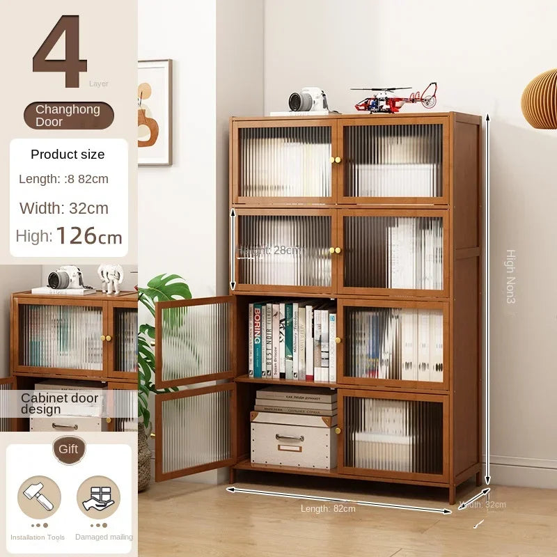 Librería con puerta, estante de almacenamiento de múltiples capas, armario de almacenamiento de costura, vitrina de sala de estar, estantería