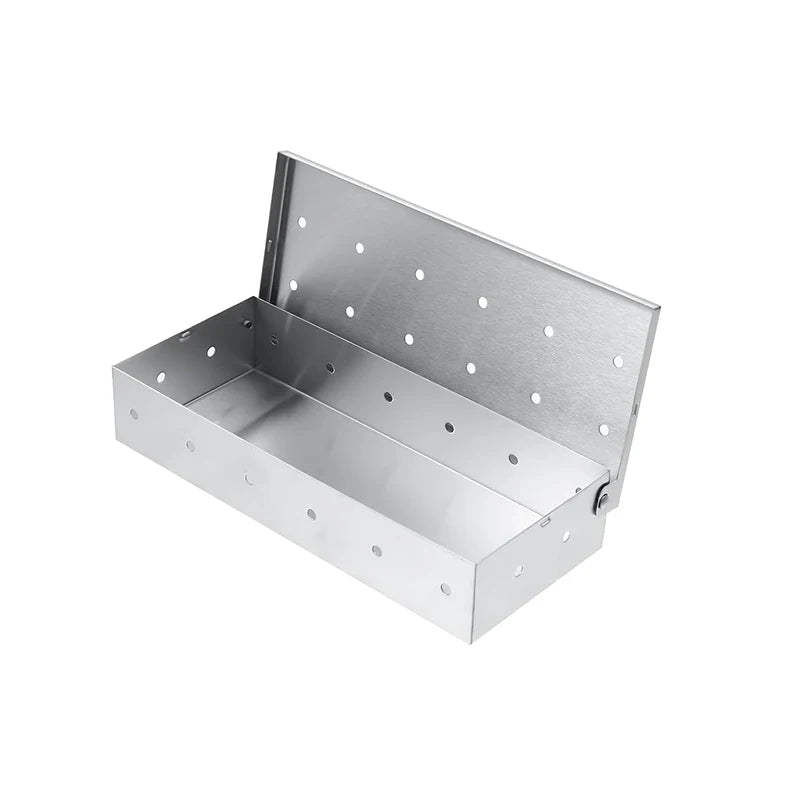 Caja ahumadora para barbacoa, de acero inoxidable, caja ahumadora de astillas de madera con tapa con bisagras, caja de humo resistente para barbacoa de carbón YY224