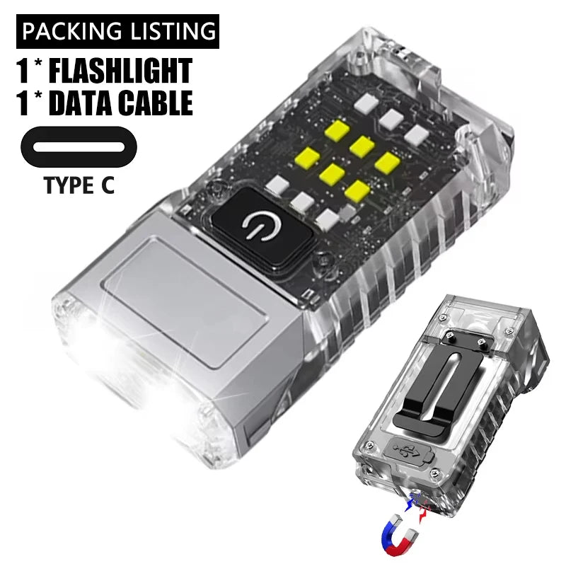 Mini linterna LED portátil para exteriores, lámpara magnética para acampar, pescar, caminar, luz de trabajo con luz de advertencia roja