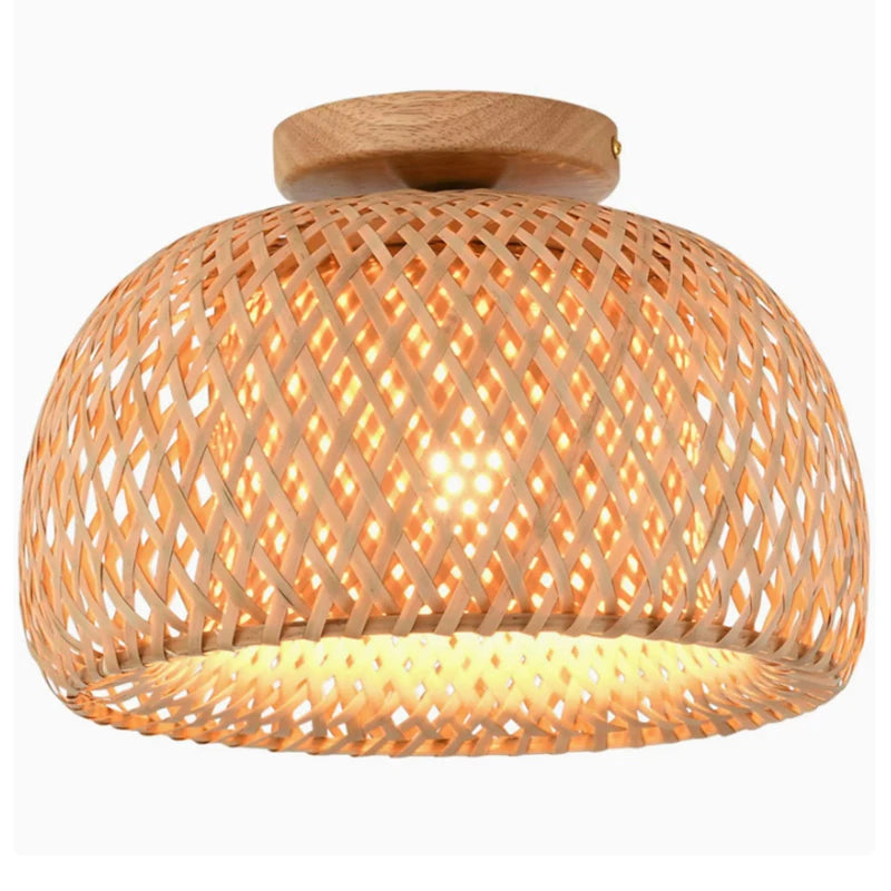 Lámparas de techo de bambú tejidas a mano de 30cm, lámpara de techo colgante LED, candelabro de mimbre, artesanía tejida a mano para decoración del hogar y dormitorio
