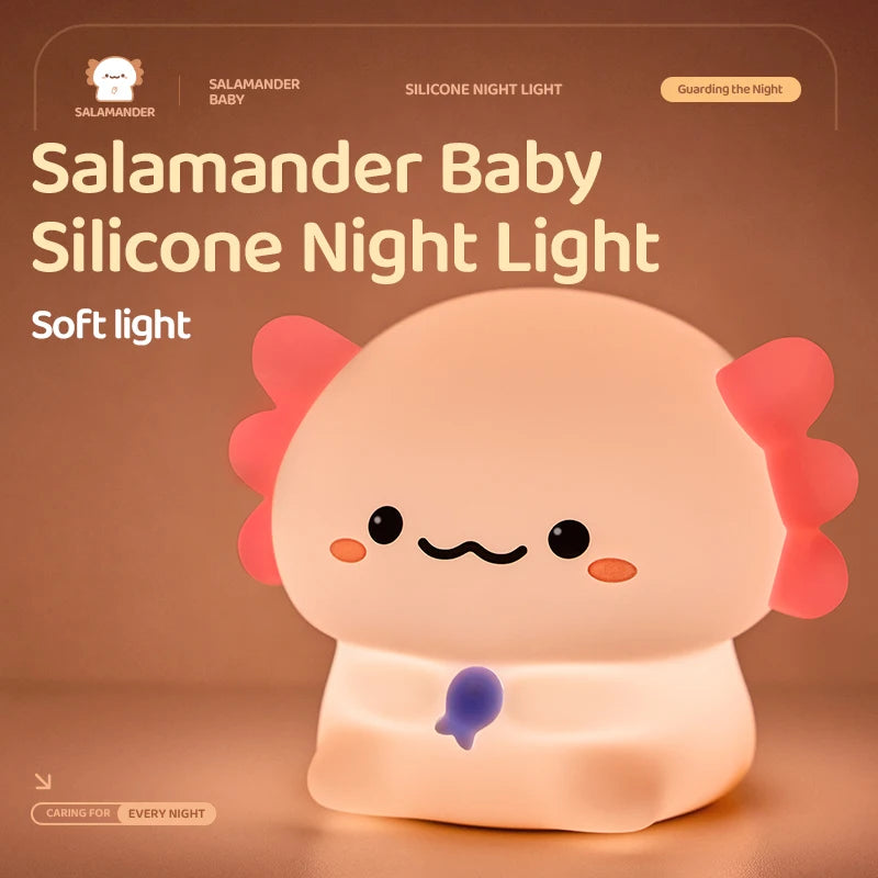 Luz de noche de silicona con diseño de ajolote, bonito, recargable por USB, con control táctil, luz de noche para dormir, regalo de cumpleaños para niños